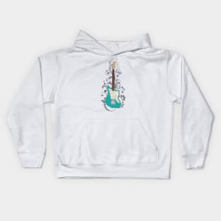 Teal Offset Style Electric Guitar Flowering Vines Kids Hoodie